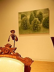 Juxtaposed with Doherty's works are furniture pieces that Maloney has amended with floral sculpture Juxtaposed with Doherty's works are furniture pieces that Maloney has amended with floral sculpture