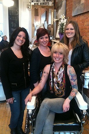 Bloodline’s sisters are doing it for themselves: left to right are Vanessa, Ali, Linz in chair, and Jess (photo: Carol Lawless) Bloodline’s sisters are doing it for themselves: left to right are Vanessa, Ali, Linz in chair, and Jess (photo: Carol Lawless)