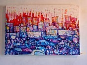 Brownson’s wildly energetic pieces feature large crowds of characters (photo: Elizabeth Fennell, Gallery in the Attic) Brownson’s wildly energetic pieces feature large crowds of characters (photo: Elizabeth Fennell, Gallery in the Attic)