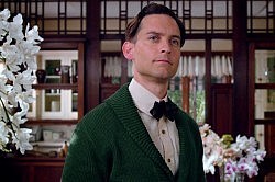 148 minutes of preposterously uninvolving narration from the charisma-free black hole that is Tobey Maguire, as natural-born wet blanket Nick Carraway (publicity photo) 148 minutes of preposterously uninvolving narration from the charisma-free black hole that is Tobey Maguire, as natural-born wet blanket Nick Carraway (publicity photo)