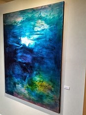 The unique process and abstract nature of Janet's paintings reveal the themes of cloud and water quite clearly sometimes The unique process and abstract nature of Janet's paintings reveal the themes of cloud and water quite clearly sometimes