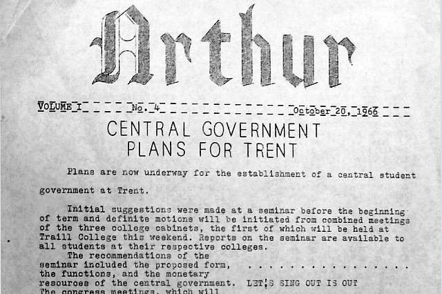 Volume 1, Issue 4 of Arthur, Trent's student-run newspaper, published October 20, 1966 (the first three issues had different names)
