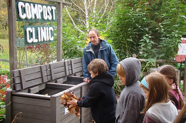 Kids learn the basics of composting at GreenUP Ecology Park as part of hands-on programs offered to local schools (photo: Peterborough GreenUP)