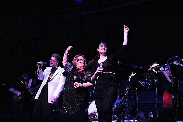 Singers Jane Archer and Bridget Foley performing with The Rocket Revue at Peterborough's Market Hall on April 26, 2014