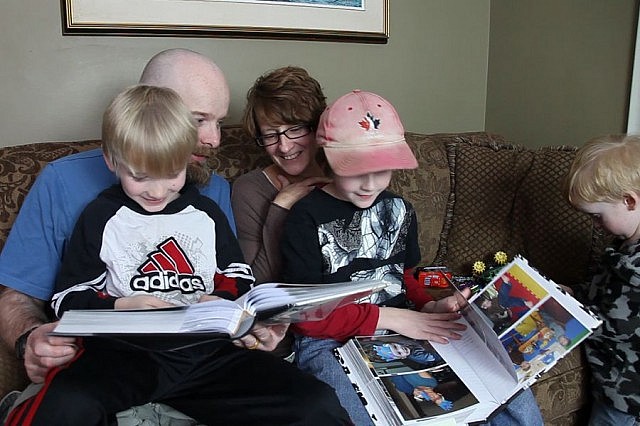 The Worsley family: Odin, Nolan, Leaf, Mars, and Ares. Parents Nolan and Leaf are thankful that the PRHC cancer clinic, where Leaf received her chemotherapy treatments and where Mars received monthly therapy, is close to their Bancroft home. (Photo: Jeremy Kelly)