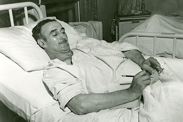 Injured miner Maurice Ruddick recovering in hospital in 1958. Of mixed race, Ruddick suffered from the racism of the 1950s; he and his family were segregated from the other survivors during a vacation at a luxurious resort in the southern U.S. (Photo: Robert Norwood)