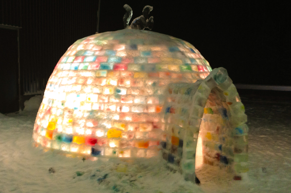 Another view of the lit-up 2015 Rainbow Igloo