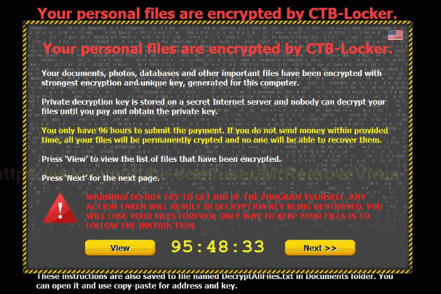 If your computer is infected by the CTB-Locker ransomware, you'll be presented with an ominious ransom demand