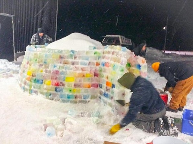 Ten rows are completed. Melted snow is used as the "mortar" between the bricks.