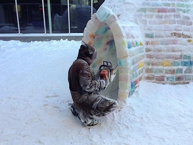 Doing some fine detailing work on the entrance