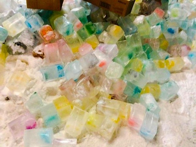 Coloured ice bricks ready for use