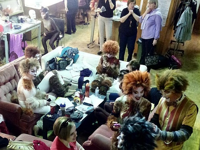 "Cats" production crew and performers backstage at the Peterborough Theatre Guild