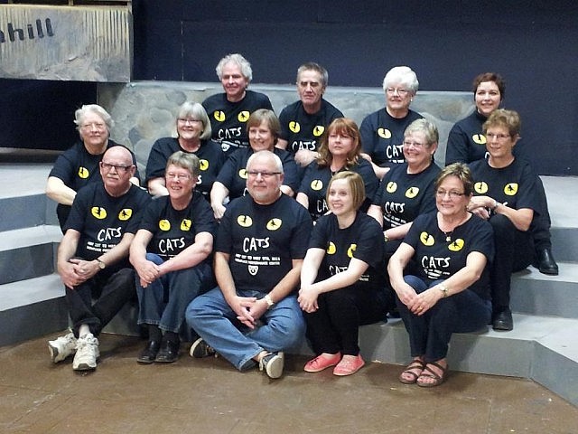 The "Cats" production team. Left to right, front to back: Howard Berry, Pat Hooper, Len Lifchus, Melissa Earle, and Judi Wilson; Gwen Hope, Jane Chambers, Carole Jones, Shelley Moody, Lyn Braun, and Sharon McLeod; Don White, Al Tye, Getha Sherry, and Jane Martin.
