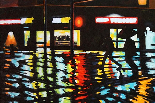 Watery streetscapes done in vibrant oils are among Rob Niezen’s most sought after paintings for good reasonS (photo courtesy of Art School of Peterborough)