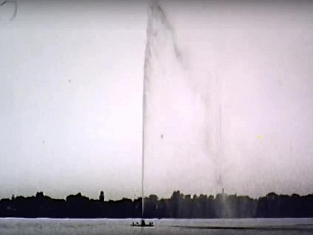 The first day of operation of the fountain. Forty-eight years later, the fountain is now a familiar sight on Peterborough's Little Lake