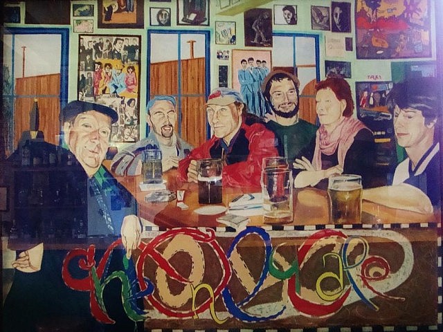 One of Bill Batten's paintings hanging in The Only features owner Jerome Ackhurst and former staff members (photo courtesy of Bill Batten)