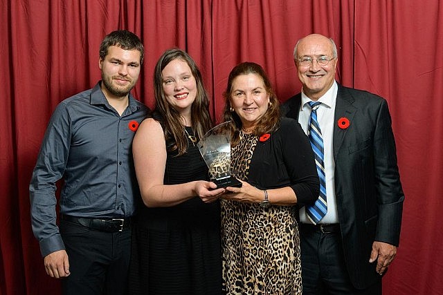 Kawartha Country Wines Assistant Vintner Brad Vandermeulen, Manager Eva Fisher, and owners Trish Dougherty and John Rufa celebrate their Retailer of the Year win (photo: Eva Fisher)