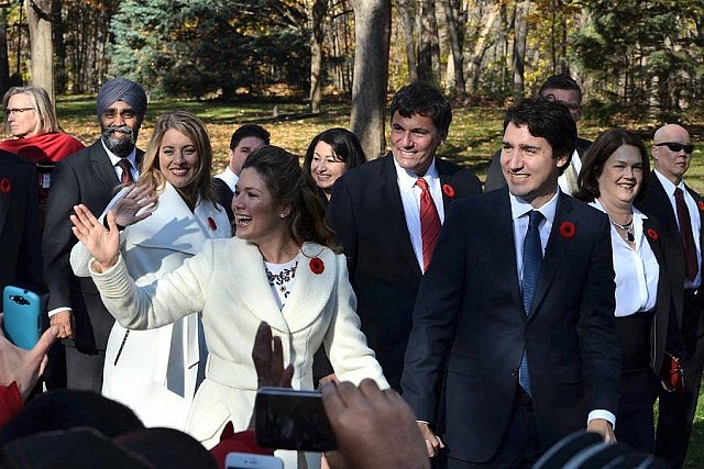 Peterborough-Kawartha MP Maryam Monsef accompanying Prime Minister Justin Trudeau and other MPs to the swearing-in ceremony at Rideau Hall on November 4, 2015 (photo: Steve Boyton for kawarthaNOW)