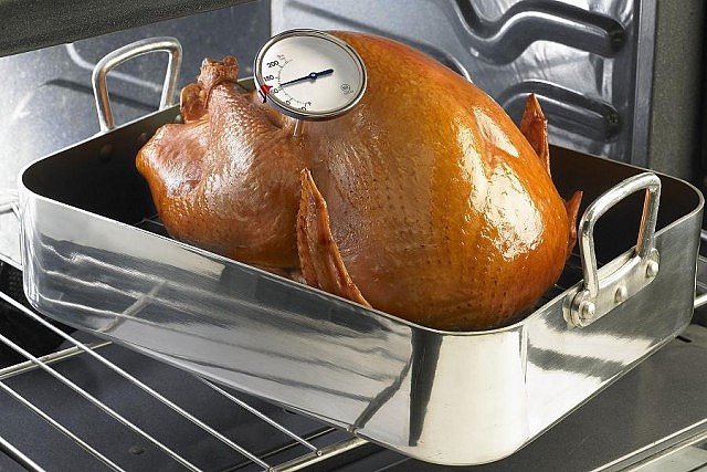 Use a thermometer to check the internal temperature of turkey is high enough to kill bacteria (photo: U.S. Department of Agriculture)