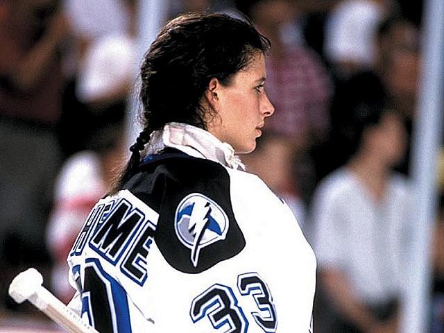 Manon Rhéaume as goalie for the Tampa Bay Lightning