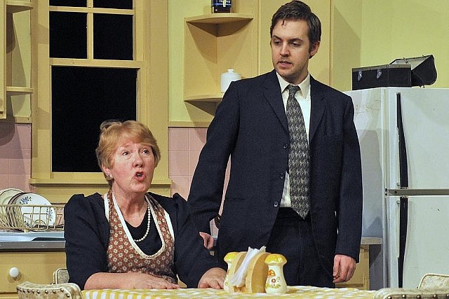 Linda Driscoll as Mary Mercer, the matriach who's holding her family together, with Myles Chisholm as her son Ben (photo: Peterborough Theatre Guild / Facebook)