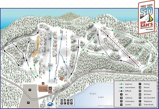 Sir Sam's offers a range of runs for skiers and snowboarders, ranging from beginner to difficult