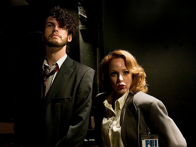  Sarah McNeilly performing as Dana Scully in an original stage adaptation of "The X-Files", along with Spencer Allen (photo courtesy of Andy Carroll